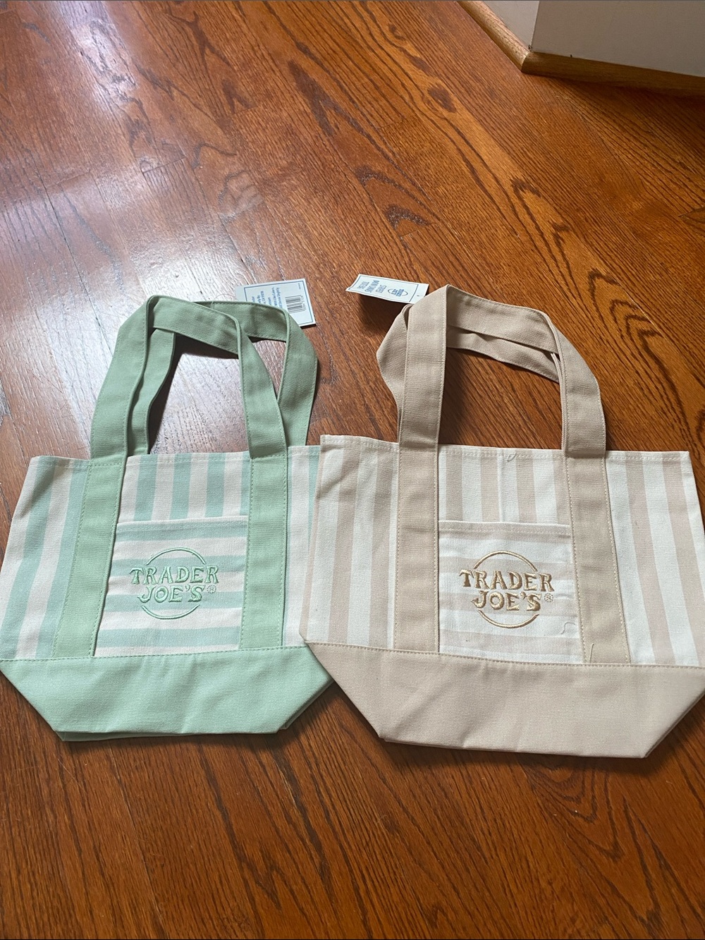 Set of 2 Trader Joes Mini Pastel Striped Canvas Tote Bag